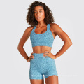 Summer Women Running Sport Gym Set Side Pocket Shorts Workout Set Outfit Printing 2 Piece Yoga Sets